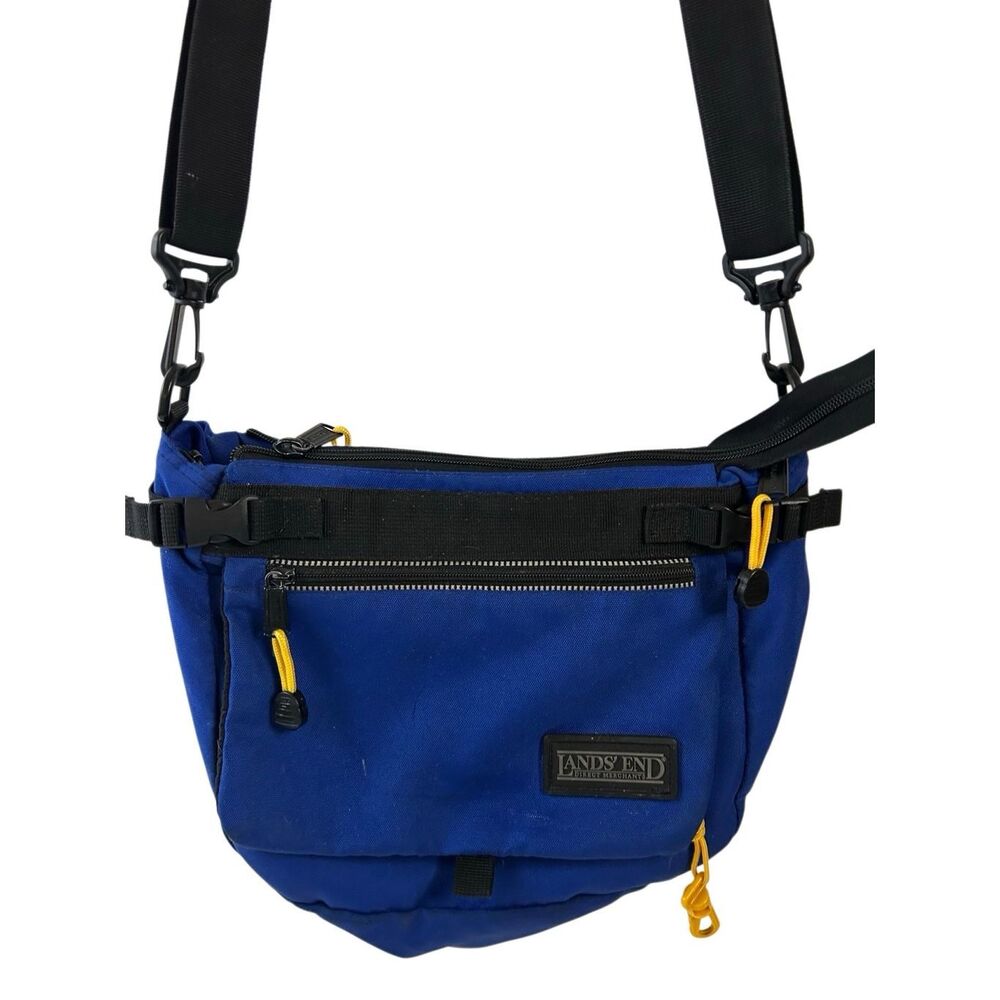 Lands End Direct Merchants Messenger Bag blue black 14"x12"